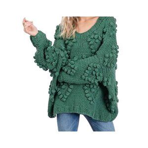 Wishlist Women's Size Medium Green Chunky Heart Knit Pullover Sweater Round Neck